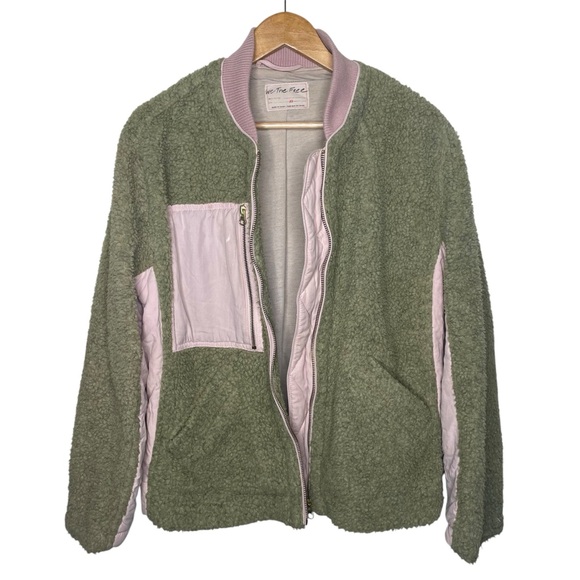 Free People Rivington Sherpa Jacket Green Pink - Picture 6 of 14